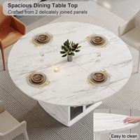 Ensemble de table à manger ronde moderne avec plateau en marbre imitation bois, armoire de rangement et réfrigérateur à vin intégré, compatible appartement, 47 pouces, robuste