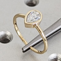 1 Karat Birnenförmiger Solitär-Verlobungsring mit schlichtem Band, im Labor gezüchteter Diamant, 14K/18K Massivgold, IGI-zertifiziert, CVD/HPHT, personalisierbarer Schmuck