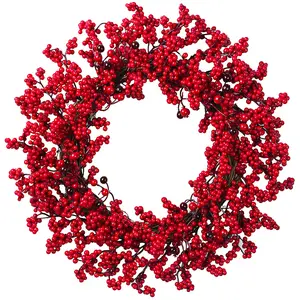 Venta al por mayor Etiqueta Privada Corona de venta caliente con hermosa decoración roja surtida 40cm 60cm CORONA DE Navidad