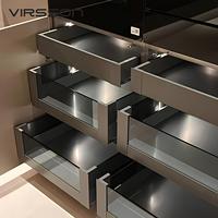 Cuisine contemporaine sur mesure : Meuble modulaire en marbre et verre avec évier et robinet pour îlot de cuisine de centre commercial