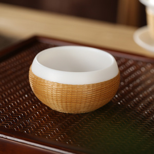 Handmade Bamboo Woven Porcelain Tea Set With Lid Home Office Use Master Cup Dehua County Origin - Product Image 2