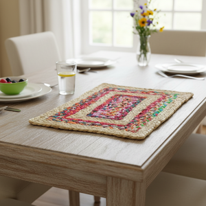 Modern Eco-Friendly Floral Braided Machine Made Jute Chindi <b>Rectangle</b> <b>Placemats</b> 12x15 Inch Anti-Slip Customizable for Home - Product Image 3