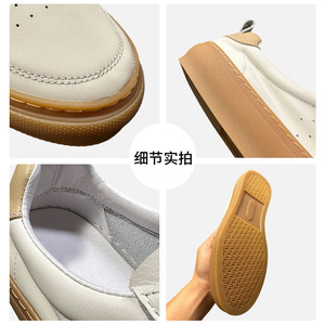 QHCCID <b>White</b> Leather Sneakers Low <b>Heel</b> Lace-Up Casual Daily Wear - Product Image 5