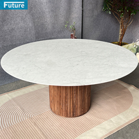 Table à manger ronde en marbre blanc de Carrare 100% naturel avec socle bas en bois pour villa manoirs appartement hôtel restaurant