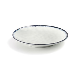 Piatto Rotondo Bianco con Bordo Blu in Ceramica per Servire - Product Image 1