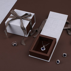 Boyang Unique Design Linen Cloth Fabric Paper <b>Ring</b> Bangle Jewelry Box Packaging with Ribbon - Product Image 2