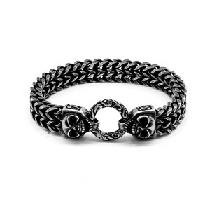Yunnique – Bracelet tête de mort pour hommes, en acier titane noir, style punk, chaîne rétro, bijoux, cadeau - Product Image 1