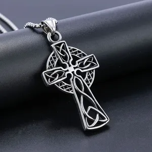 Wholesale Hollow Eternal Spiritual Symbol Triquetra Stainless Steel Norse Viking Celtics Knot Cross Necklace for Men Women