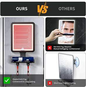 Soporte para maquinilla de afeitar, iluminación, alimentado por batería, baño antivaho montado en la pared, <span class=keywords><strong>afeitado</strong></span> sin niebla, espejo de ducha LED con luz - Product Image 4