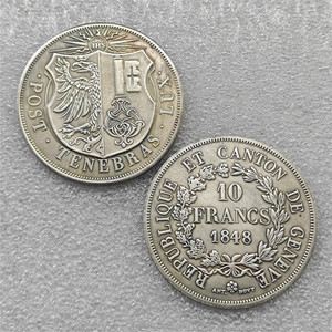 <span class=keywords><strong>1848</strong></span>, 1851 Suisse CANTONS SUISSES GENÈVE 10 Francs Pièces commémoratives de style antique, Cadeaux, Décoration d'intérieur - Product Image 2