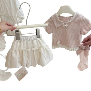 Tongxingyuan Girls Summer Set Pink Short Sleeve T-Shirt Tutu Pants Two Piece Breathable Korean Style - Product Image 5