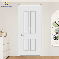 Porte en bois massif pré-peint, sur mesure, OEM, avec apprêt blanc, prête à la peinture, pré-montée, quatre panneaux, style moderne, pour maison.