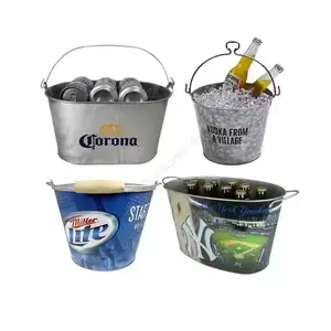5 L 8 L 15 L 20 L Custom Oval Beer Tub Galvanized Large Ice Tub Metal Drink Ice Bucket With Handles For Parties
