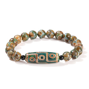 Verde nove occhi Dzi agata perline pietre preziose bracciali a forma di botte pietra preziosa calcedonio perline bracciali - Product Image 1