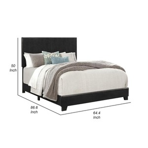 Shirin <b>Queen</b> <b>Size</b> Adjustable Modern <b>Bed</b> with Wood Nailhead Trim Chenille Upholstered Headboard Black - Product Image 4