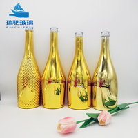 Bouteille de champagne gonflable en verre extra clair doré métallisé de 700 ml et 750 ml, design personnalisé, avec bouchon