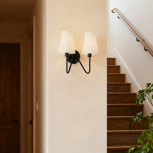 Lampe murale à double tête de style asiatique, corps en fer, abat-jour blanc, ampoule LED E27, commande par interrupteur, pour la décoration de la chambre à coucher et du couloir - Product Image 2
