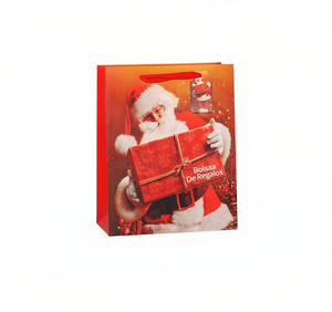 Sacchetto regalo di Natale in plastica rossa con design Babbo Natale per regali natalizi - Product Image 1