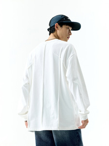 Camiseta de Manga Larga de Algodón Blanco para Hombre, Estilo Vintage Americano, Corte Holgado, Costuras Desestructuradas, 180g, Transpirable - Product Image 4