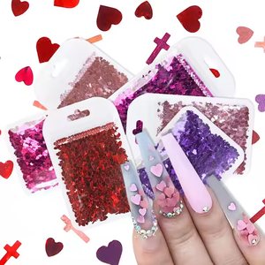 Venta al por mayor de PET multicolor brillo metálico corazón brillo para arte de uñas artesanía decoración de Navidad suministros para fiestas - Product Image 3