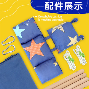 Columpio Colgante para Bebés, Asiento de Lona de Algodón Azul Denim con Barras de Madera, Columpio para Bebés de Uso Doméstico - Product Image 2