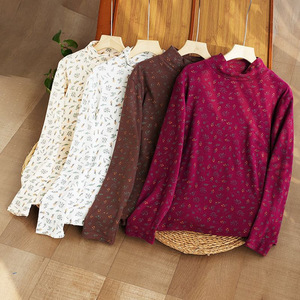 Women's Floral Print Long Sleeve T-Shirt Semi High Neck Slim Fit Warm Base <b>Layer</b> <b>Top</b> Viscose Fiber Soft Knit <b>Top</b> for Autumn - Product Image 1