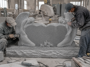 Monumentos de ángeles esculpidos en granito gris Union Stone, lápidas de ángeles, monumentos personalizados - Product Image 2