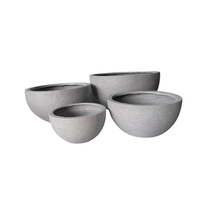 Lot de 4 grands pots de fleurs en pierre de fibre, forme bol, pour jardin, intérieur/extérieur, gris marbre, pour la décoration de jardin