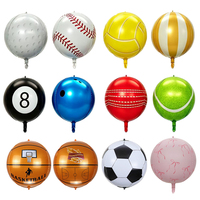 Ballons ronds en feuille d'aluminium 4D de 22 pouces, billard, tennis, baseball, basketball, football, pour décorations de fête d'anniversaire
