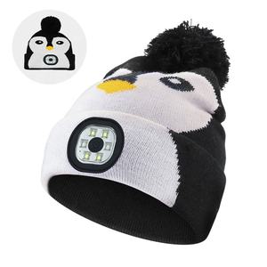 Jacquard Pompon Pom Pom Enfants Enfants Bébé Toddler Laine Phare Hiver Light up Led Cold Torque Beanie Cap Chapeau Avec Led Light - Product Image 4