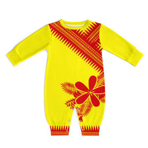 1 adedi sıcak satış Hawaiian çiçek baskı polinezya kabile tasarım uzun kollu Snap düğmesi bebek giysileri Romper bebek kıyafetleri - Product Image 2