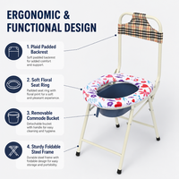 Siège de toilette portable pliable avec cuvette pour personnes âgées, femmes enceintes et patients souffrant de mobilité réduite