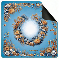 Tapis de table 80x80cm style côtier pour votre jeu de Mahjong, motif hippocampe, coquillages et coraux, idéal pour les soirées jeux