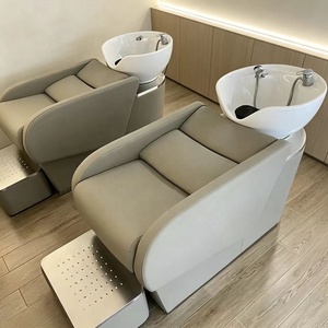 Station de lavage de cheveux ergonomique en gros pour salon, chaises de lavage de cheveux pour salon, lit de lavage en cuir PU avec cuvette en céramique - Product Image 1