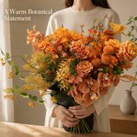 Bouquet d'automne artificiel orange très demandé, fleurs artificielles en soie au toucher réel pour la décoration de mariage et de table à la maison