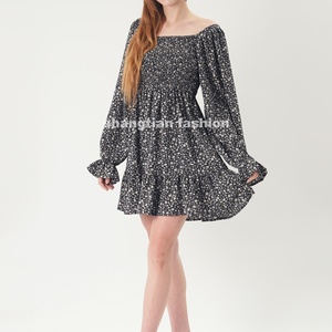 เดรสชีฟองลำลองพิมพ์ลายดอกไม้สไตล์ใหม่ปี 2025 สำหรับผู้หญิง คอกลม แขนยาว เดรสสั้นสไตล์หวาน ลายทอ - Product Image 6