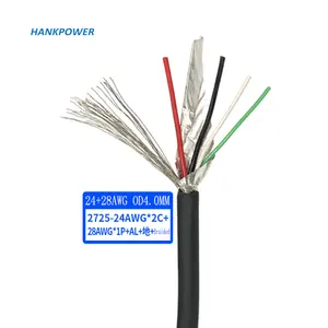 2725 4 çekirdekli Twisted Pair 24 + 28AWG alüminyum folyo ile TPE OD 4.0MM sinyal USB tel kablo