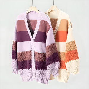 Cardigan Oversize Personalizzato da <span class=keywords><strong>Donna</strong></span>, Manica Lunga, Design a Blocchi di Colore, Maglione a Trecce Spesse per l'Autunno, Traspirante - Product Image 4