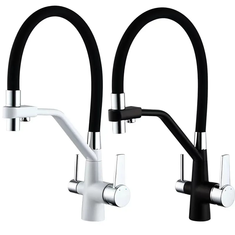 Chrome Waterfilter Kranen Keuken Kranen Dual Handvat Badrandcombinaties Mengkraan 360 Graden Rotatie Waterzuivering Functie Kraan