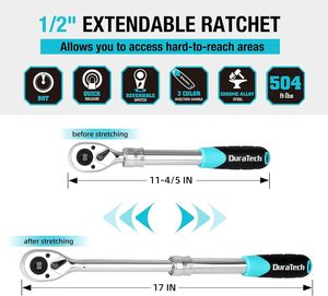 <b>1</b>/<b>2</b>-Inch Drive Extendable <b>Ratchet</b> 90-Tooth Quick-release Wrench with Cushion Handle Telsecoping Locking Shaft Reversible - Product Image 4
