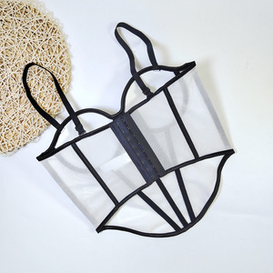 En stock Nouveauté 2026 Streetwear Crop Top Corset en résille transparente avec bordure contrastante, respirant, avec baleines de maintien pour la taille - Product Image 5