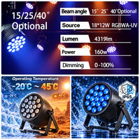 Projecteur LED RGBWA UV 6-en-1 pour scène, 18x12W, étanche, pour extérieur, pour discothèque et DJ