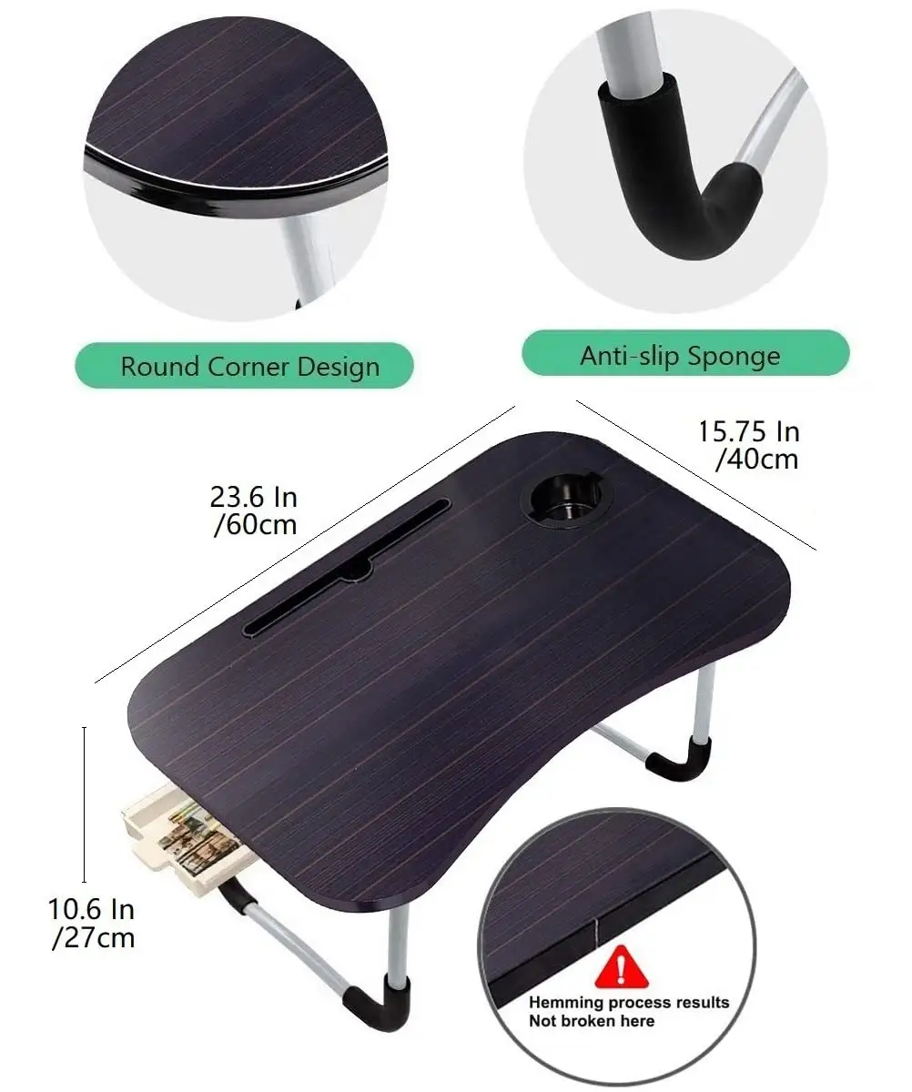 Dobrável Cama Bandeja com Armazenamento Gaveta-Cup Holder Stand Lap Desk Escrita Leitura Comer Sofá Portátil Notebook Table