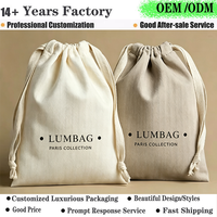 Kantong Serut Katun Daur Ulang dengan Logo Custom, Kantong Debu Bernapas untuk Kemasan Perhiasan, Kosmetik, Perawatan Kulit, Hadiah & Produk Fashion