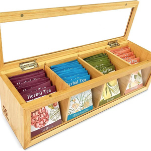 Wood <strong>Tea</strong> <strong>Box</strong> 4 Compartments Polished Clear Acrylic Windows Magnet Lid Multifunction Home Fairy Theme Customized Color Logo - Product Image 5