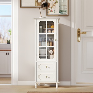 Moderner Holz-Aufbewahrungsschrank Minimalistischer Schrank mit Glastüren und Doppelschublade für Esszimmer Flur Eingangsbereich - Product Image 2