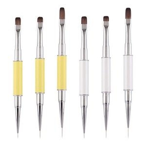 Pinceaux de manucure double face en nylon, personnalisés, à double extrémité, avec manche en métal blanc et jaune, pour liner et gel de construction, 5mm, 8mm, 12mm - Product Image 5