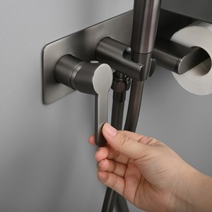 Pistola de Pulverización <span class=keywords><strong>para</strong></span> Inodoro Montada en la Pared Color Gris Metálico con Portarrollos de Papel, Bidé <span class=keywords><strong>para</strong></span> Baño de Apartamento, Limpiador de Bidé, Shattaf - Product Image 5