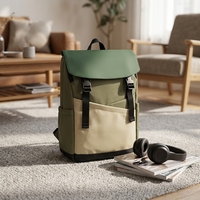 Sac à dos unisexe en PU à blocs de couleur géométriques pour ordinateur portable, grande capacité 20-35L, décontracté, étanche, pour l'extérieur