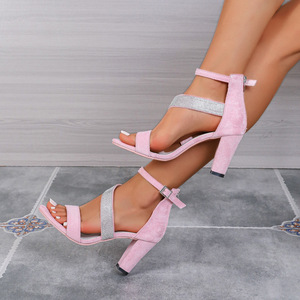 ส้นสูงสายคล้องปากปลาเซ็กซี่พื้นหนาสำหรับผู้หญิงส้นสูงขนาดใหญ่พิเศษประดับพลอยเทียมสำหรับฤดูร้อน - Product Image 2